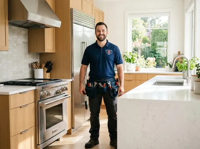 Appliance Repair Hero technician in a Berkeley Heights, NJ kitchen after an appliance repair